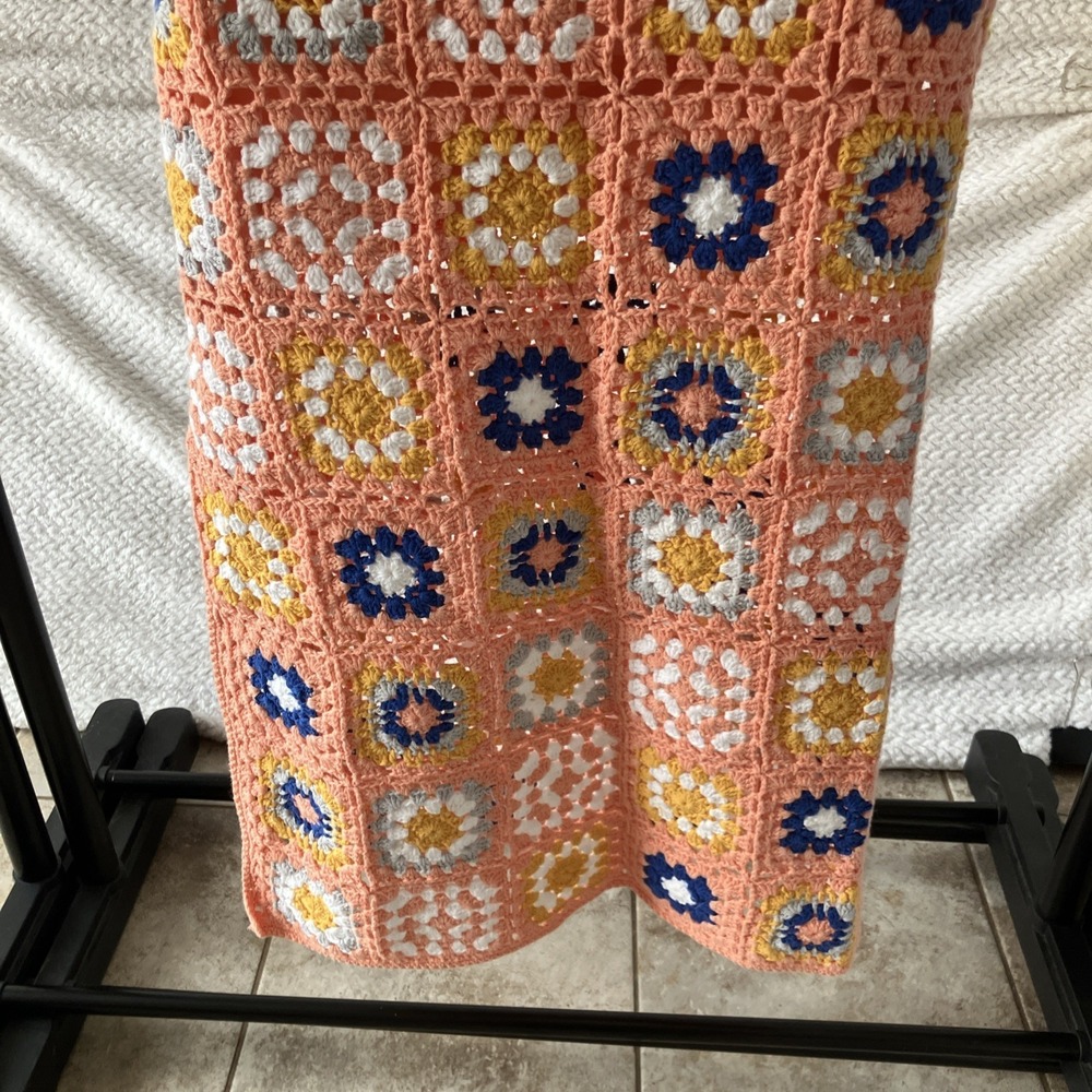 Pink Lily Crochet Halter Dress Colorful Granny Square Medium Boho Festival Gran - Picture 8 of 9